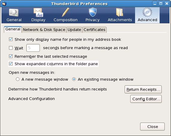 Thunderbird Preferences